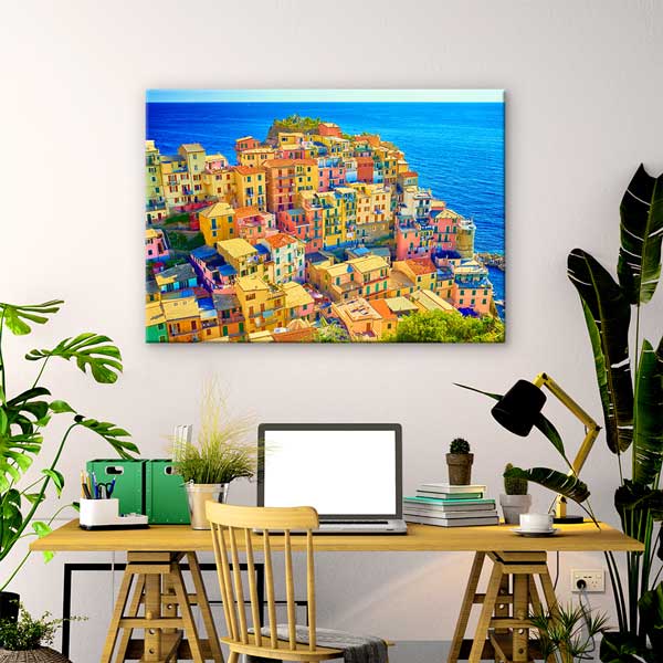 Renkli Akdeniz Sahil Kasabası Manzarası Kanvas Tablo 13503