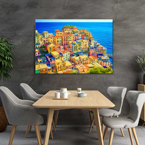Renkli Akdeniz Sahil Kasabası Manzarası Kanvas Tablo 13503