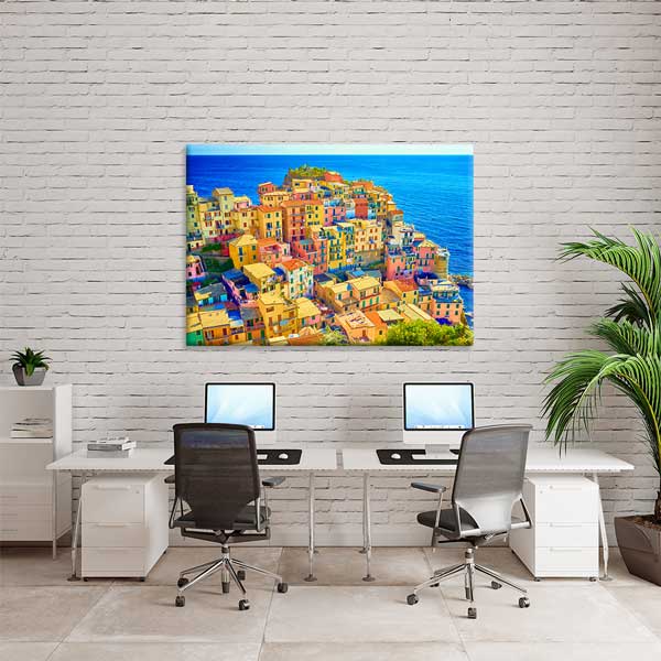 Renkli Akdeniz Sahil Kasabası Manzarası Kanvas Tablo 13503