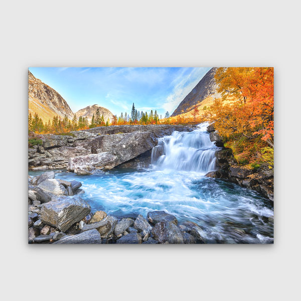 Şelale ve Sonbahar Dağ Manzarası Kanvas Tablo 13507