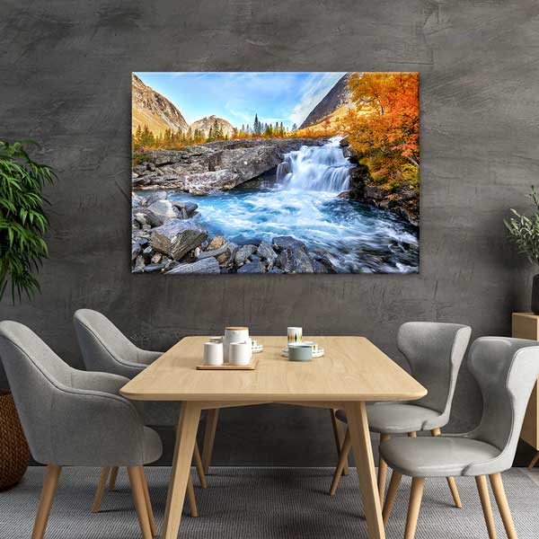 Şelale ve Sonbahar Dağ Manzarası Kanvas Tablo 13507