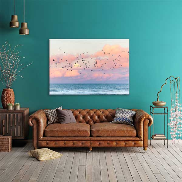 Uçan Kuşlar ve Deniz Ufku Fotoğraf Sanatı Kanvas Tablo 13549