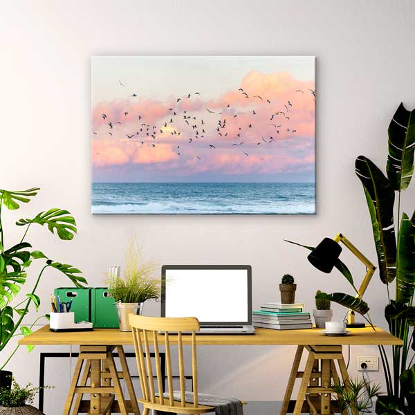 Uçan Kuşlar ve Deniz Ufku Fotoğraf Sanatı Kanvas Tablo 13549
