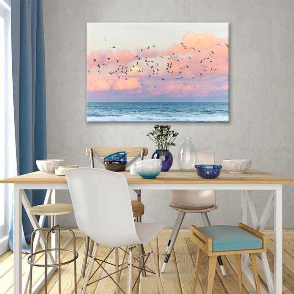 Uçan Kuşlar ve Deniz Ufku Fotoğraf Sanatı Kanvas Tablo 13549