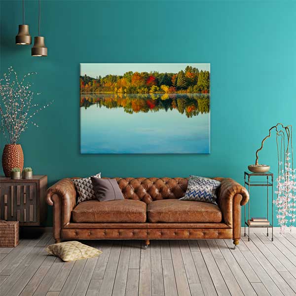 Sonbahar Renkleri ve Göl Yansıması Manzarası Kanvas Tablo 13613
