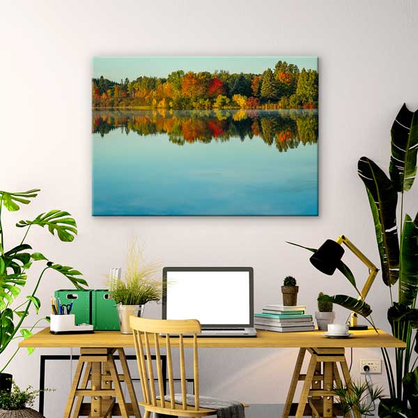 Sonbahar Renkleri ve Göl Yansıması Manzarası Kanvas Tablo 13613
