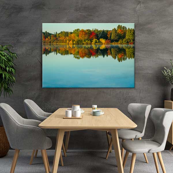 Sonbahar Renkleri ve Göl Yansıması Manzarası Kanvas Tablo 13613