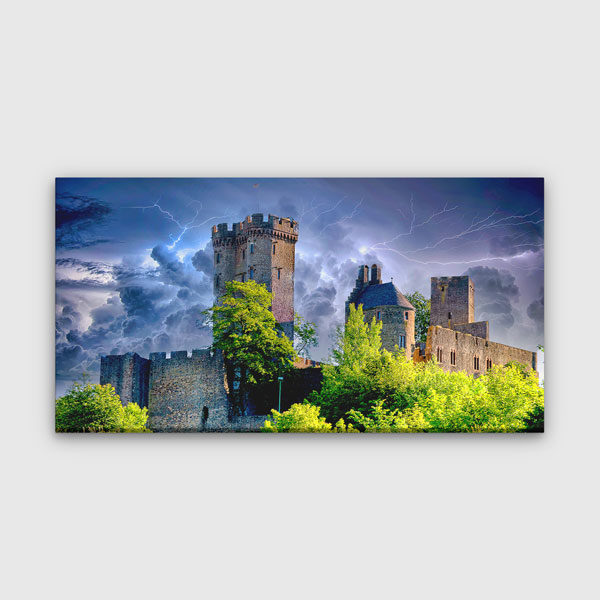 interior-wall-design-13742-00 Fırtına Altında Orta Çağ Kalesi Manzara Kanvas Tablo – 13742