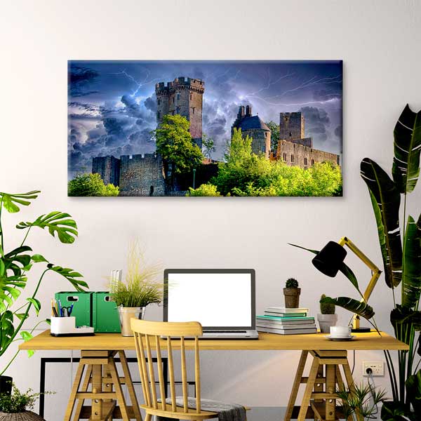 Fırtına Altında Orta Çağ Kalesi Manzara Kanvas Tablo – 13742