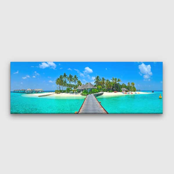 Tropik Ada ve Ahşap İskele Panoramik Kanvas Tablo 13779