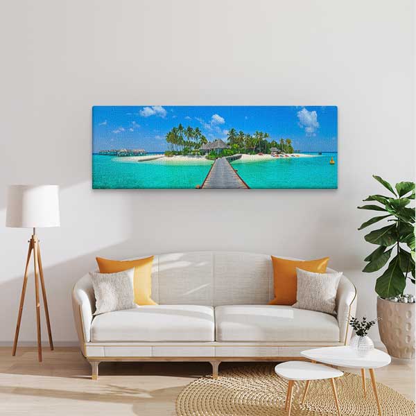 Tropik Ada ve Ahşap İskele Panoramik Kanvas Tablo 13779