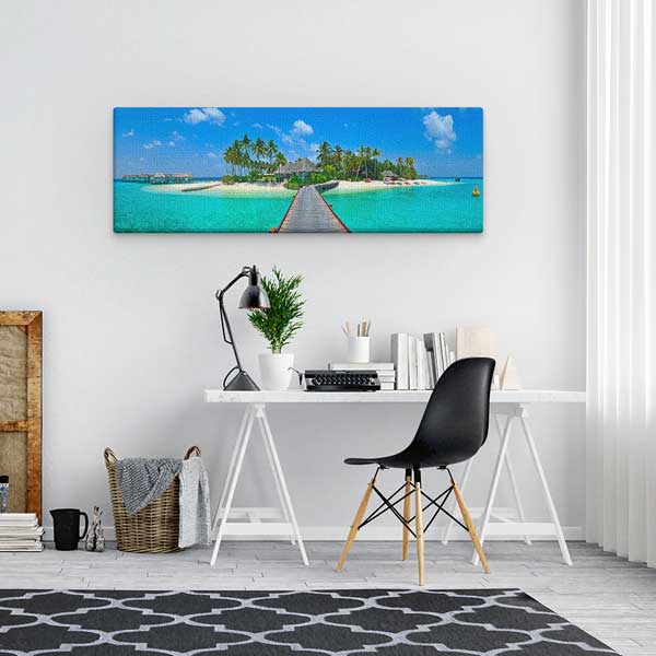 Tropik Ada ve Ahşap İskele Panoramik Kanvas Tablo 13779