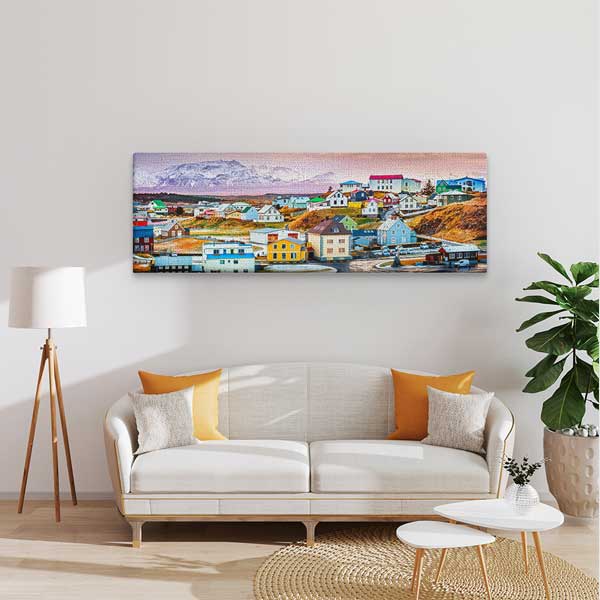 Renkli Kuzey Kasabası ve Dağ Manzaralı Kanvas Tablo 13867