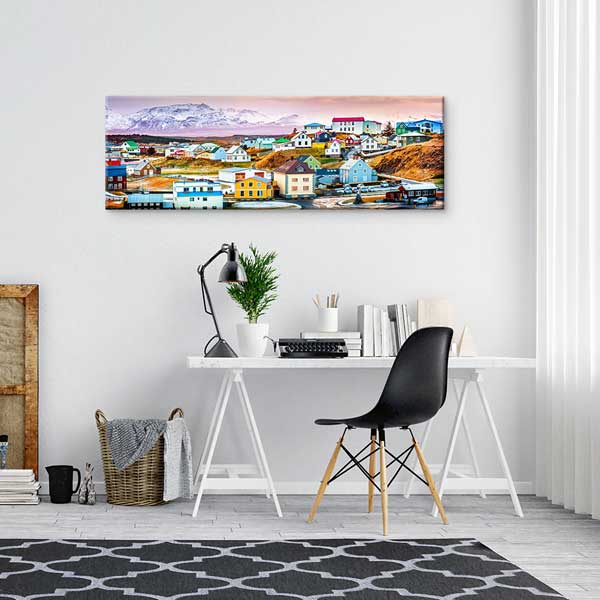 Renkli Kuzey Kasabası ve Dağ Manzaralı Kanvas Tablo 13867
