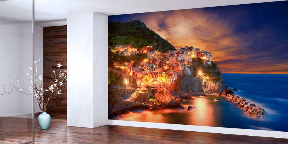 Gün Batımında Avrupa Sahil Kasabası Manzaralı Duvar Kağıdı 13109