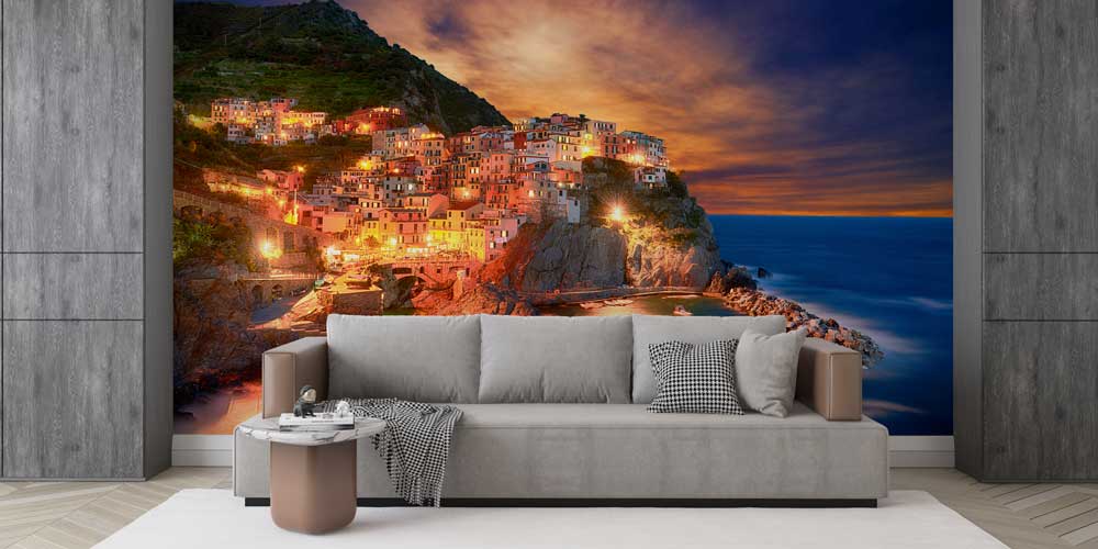 Gün Batımında Avrupa Sahil Kasabası Manzaralı Duvar Kağıdı 13109