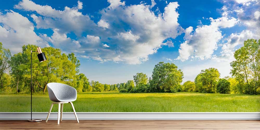 Yeşil Doğa ve Bulutlu Gökyüzü Manzarası Duvar Kağıdı 13147
