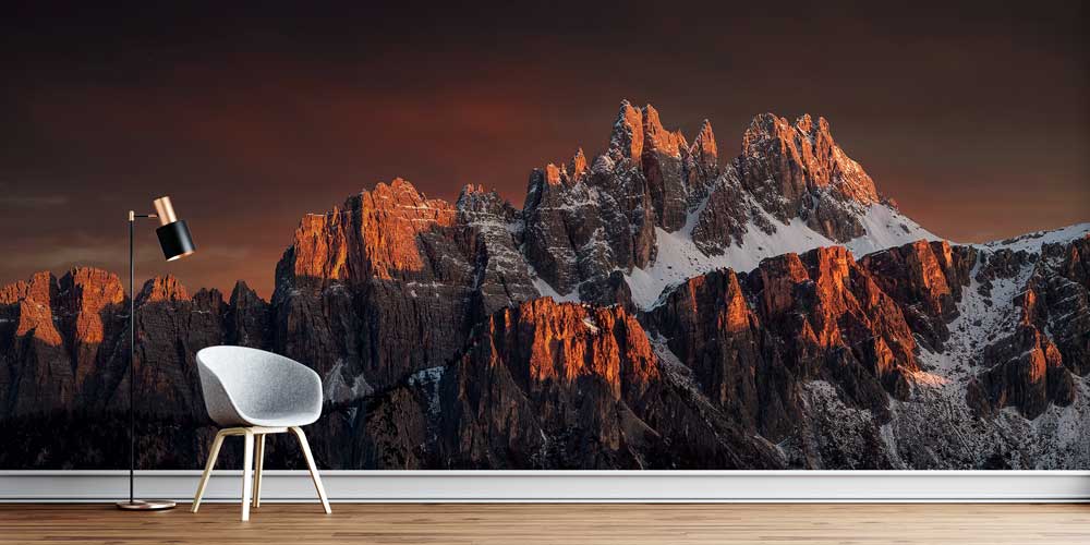 Gün Batımında Kızıl Zirveli Alp Dağları Manzaralı Duvar Kağıdı 13030