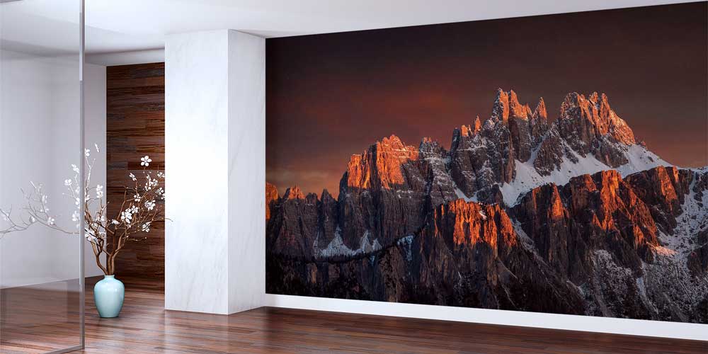 Gün Batımında Kızıl Zirveli Alp Dağları Manzaralı Duvar Kağıdı 13030