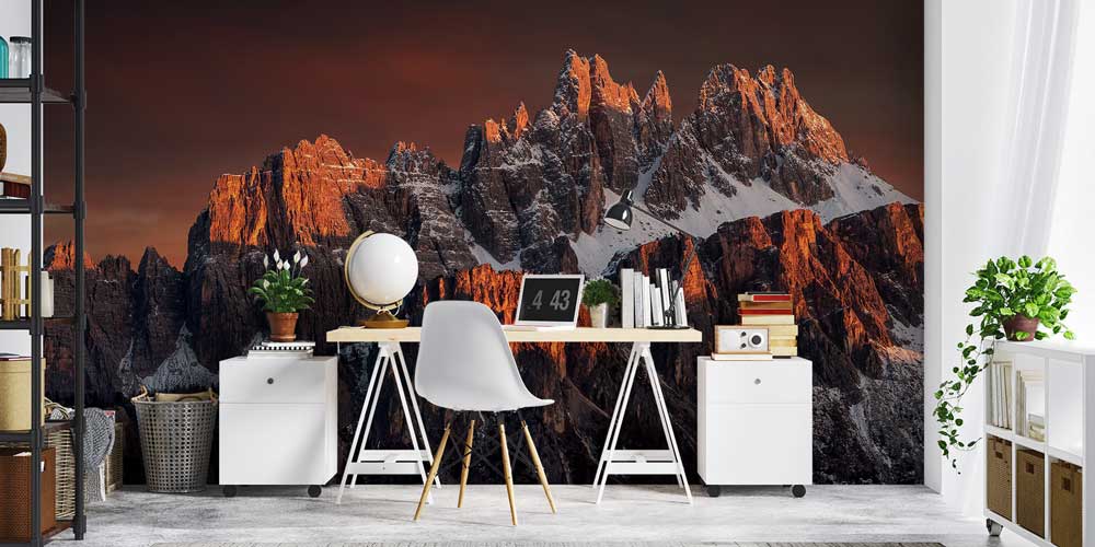 Gün Batımında Kızıl Zirveli Alp Dağları Manzaralı Duvar Kağıdı 13030