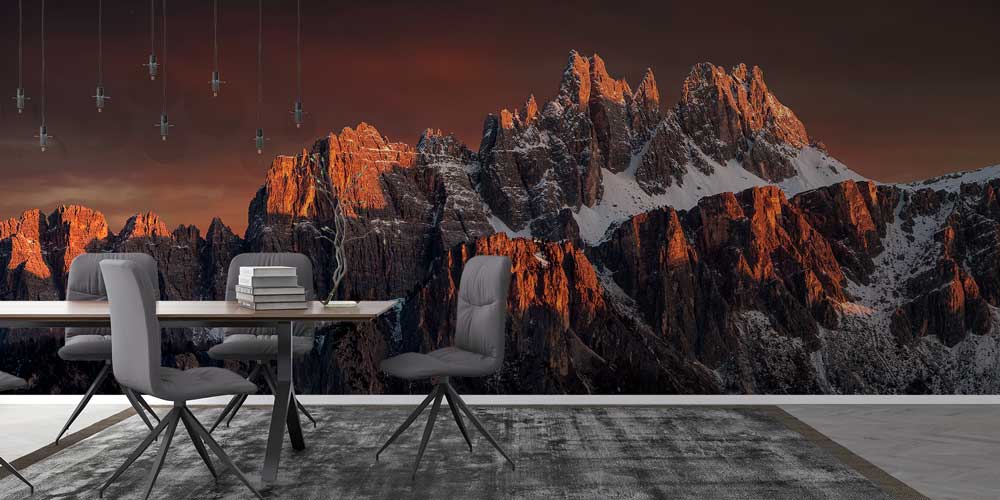 Gün Batımında Kızıl Zirveli Alp Dağları Manzaralı Duvar Kağıdı 13030