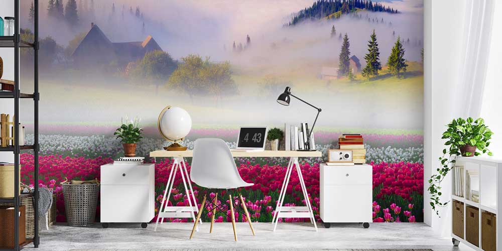 Sisli Dağlar ve Çiçekler Duvar Kağıdı 12952