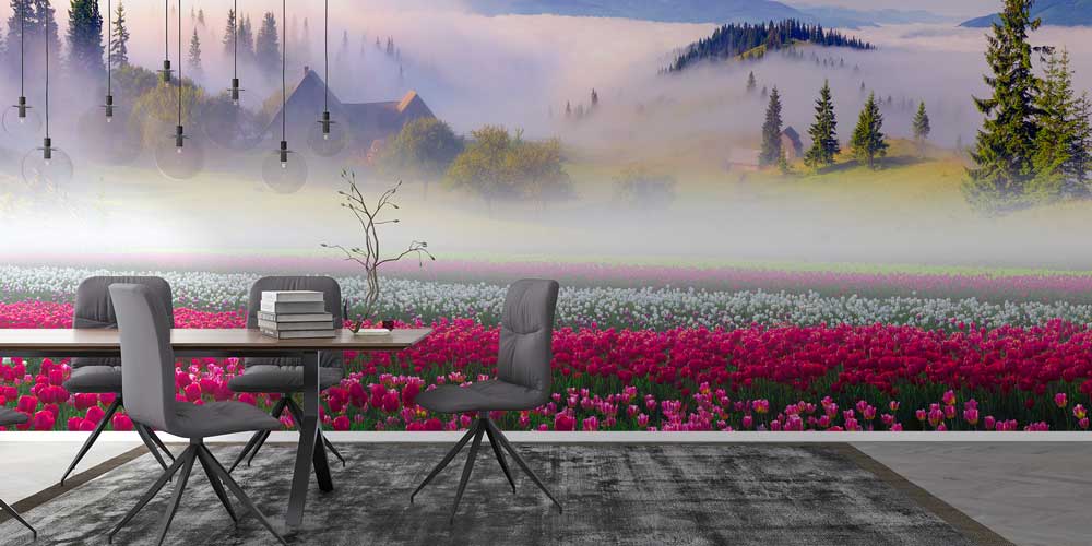 Sisli Dağlar ve Çiçekler Duvar Kağıdı 12952