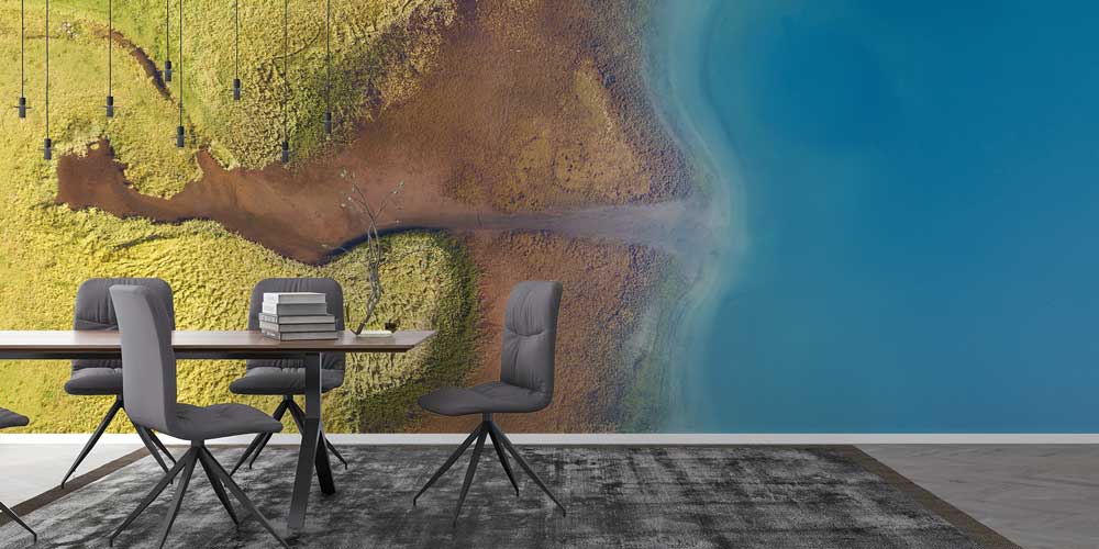 Havadan Kıyı Şeridi ve Mavi Su Manzaralı Duvar Kağıdı 13001