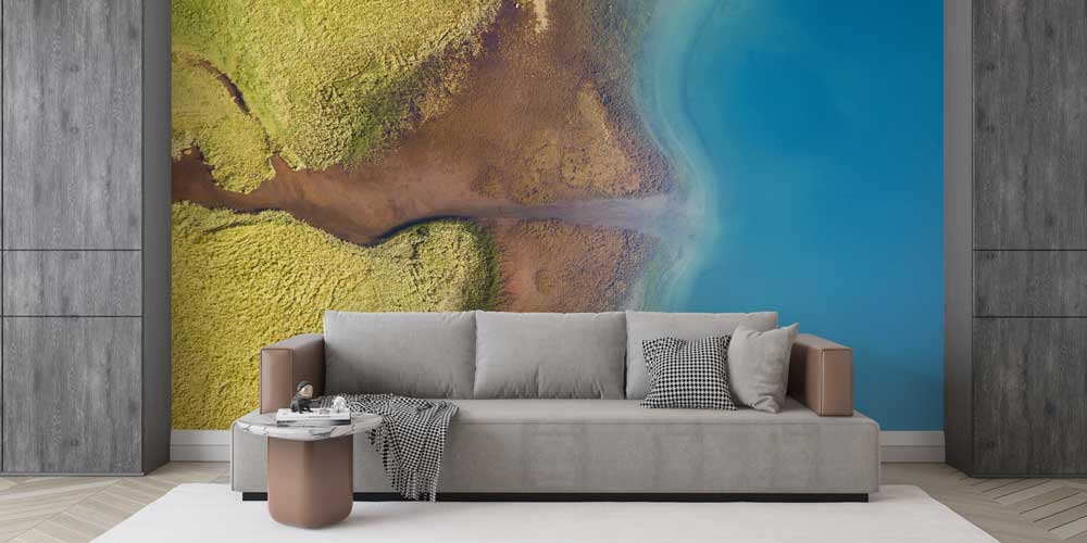 Havadan Kıyı Şeridi ve Mavi Su Manzaralı Duvar Kağıdı 13001