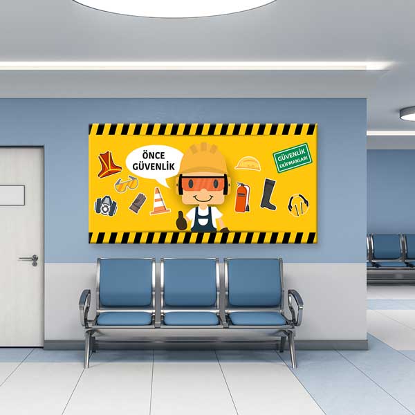 is-guvenligi-duvar-dekor-12745-02 İş Güvenliği Öncelikli Duvar Dekoru – Önce Güvenlik Ekipmanları Kanvas Tablo – 12745
