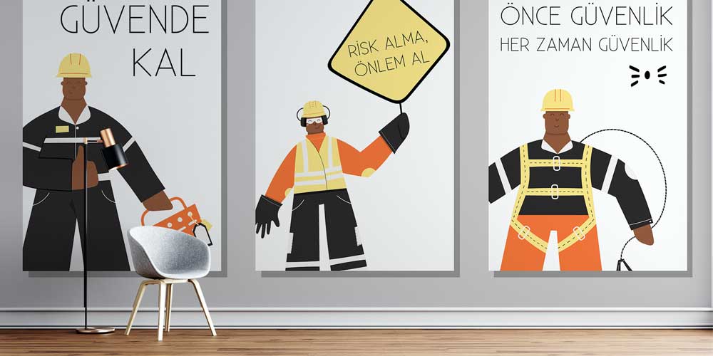 is-guvenligi-duvar-panosu-12736-00 Güvende Kal Risk Alma Önlem Al İş Güvenliği Duvar Kağıdı 12736