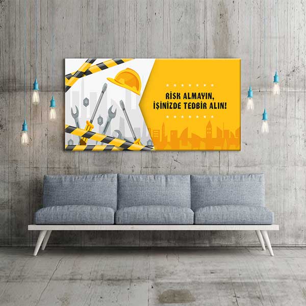 is-guvenligi-duvar-panosu-12747-01 İş Güvenliği Öncelikli Duvar Panosu - Önce Güvenlik Kanvas Tablo – 12747