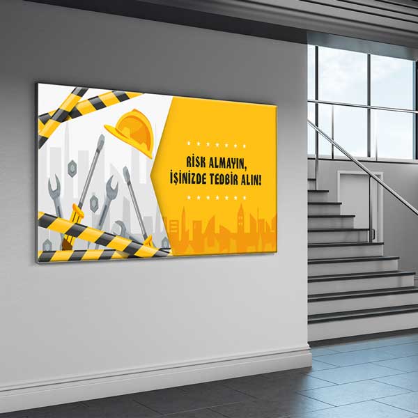 is-guvenligi-duvar-panosu-12747-03 İş Güvenliği Öncelikli Duvar Panosu - Önce Güvenlik Kanvas Tablo – 12747