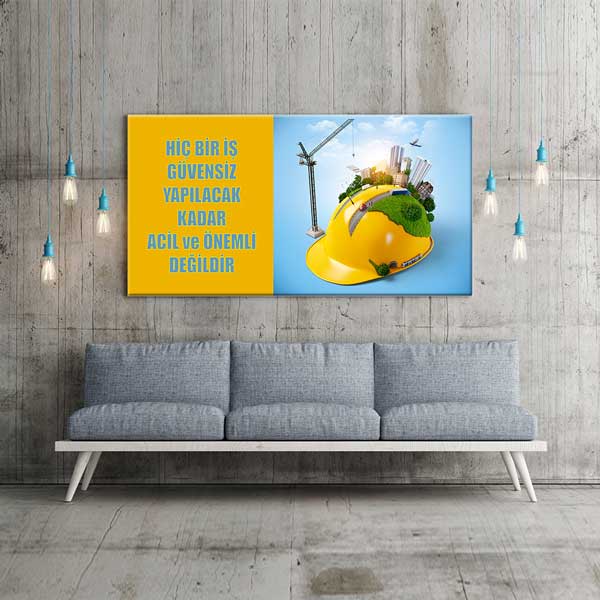 İş Güvenliği Temalı Şehir ve Baret Duvar Tablosu – 12761