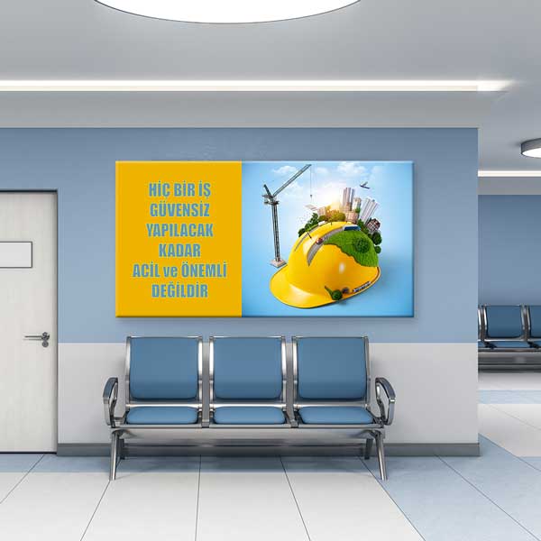 İş Güvenliği Temalı Şehir ve Baret Duvar Tablosu – 12761
