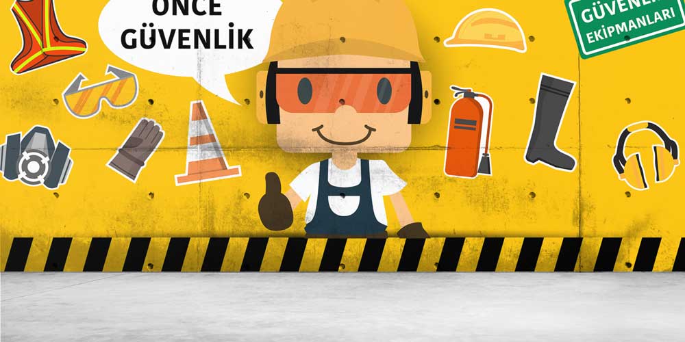 is-guvenligi-isaretleri-12719-01 Önce Güvenlik Karikatür Tasarımlı İş Güvenliği Duvar Kağıdı 12719