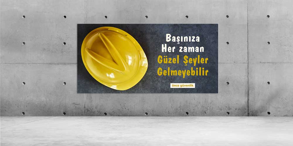 is-guvenligi-panolari-12697-00 İş Güvenliği Duvar Dekoru – Baret ve Uyarı Mesajlı Büyük Ebat Baskı – 12697