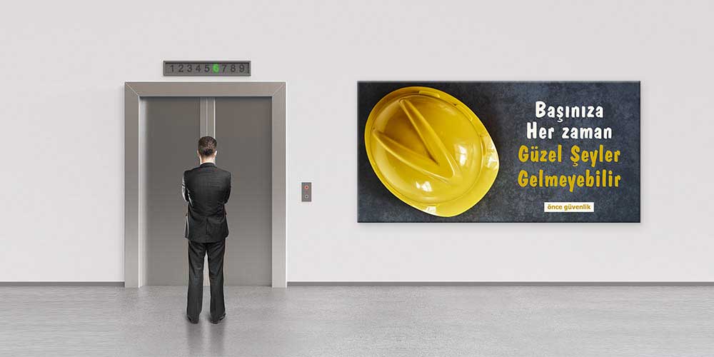 İş Güvenliği Duvar Dekoru – Baret ve Uyarı Mesajlı Büyük Ebat Baskı – 12697