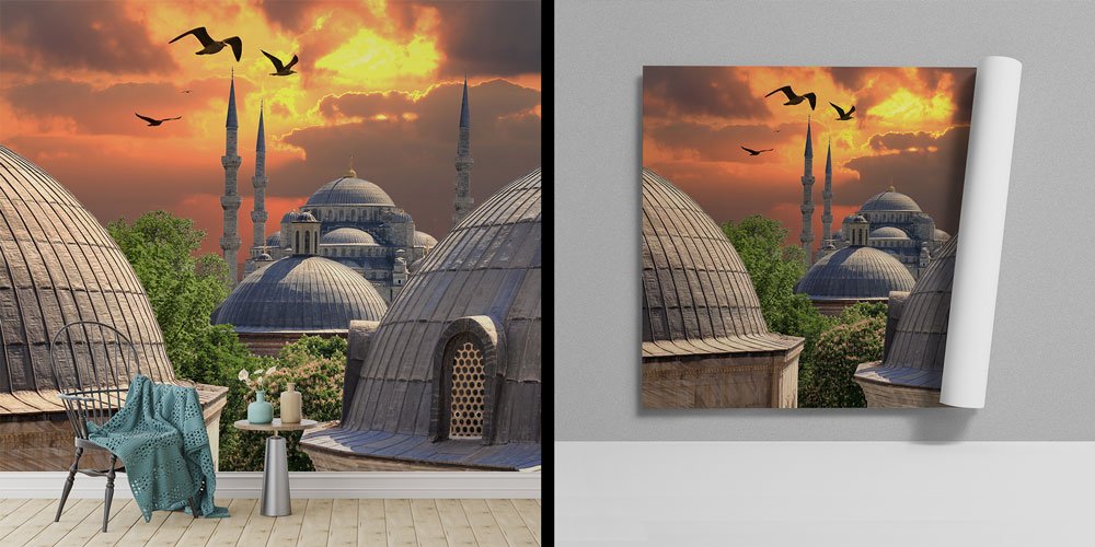 islam-cami-duvar-dekor-6173-00 İstanbul Camileri Duvar Kağıdı - Büyük Ebatlı İslami Duvar Kaplaması 6173