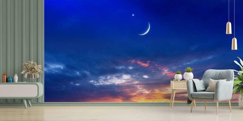 islam-dekor-duvar-kagidi-10503-02 Hilal ve Gökyüzü Manzaralı Dekoratif Duvar Kağıdı 10503