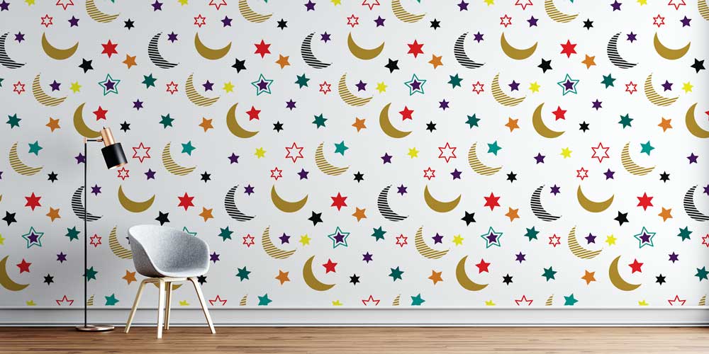 Ay Yıldız Desenli Modern Duvar Kağıdı 10404