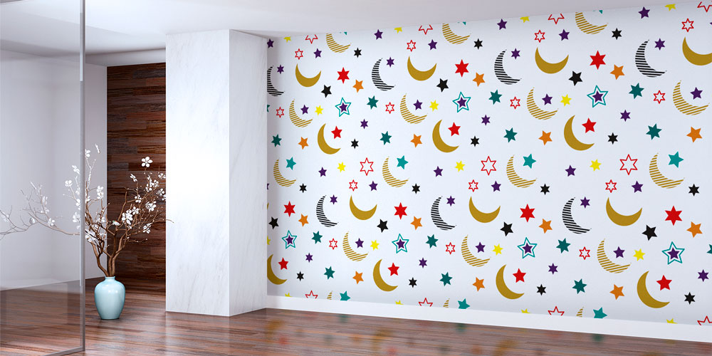 Ay Yıldız Desenli Modern Duvar Kağıdı 10404