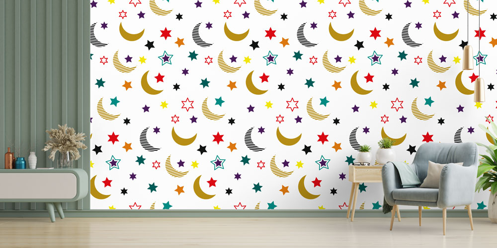 Ay Yıldız Desenli Modern Duvar Kağıdı 10404
