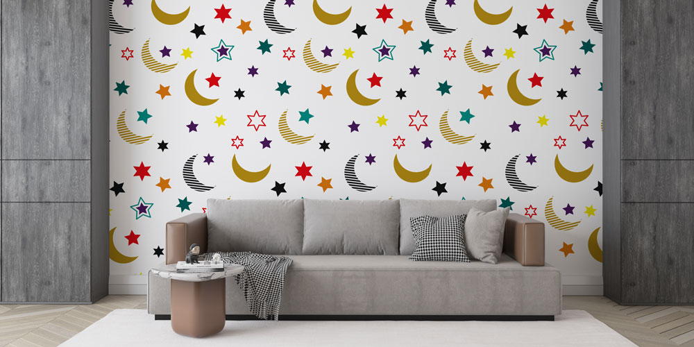 Ay Yıldız Desenli Modern Duvar Kağıdı 10404
