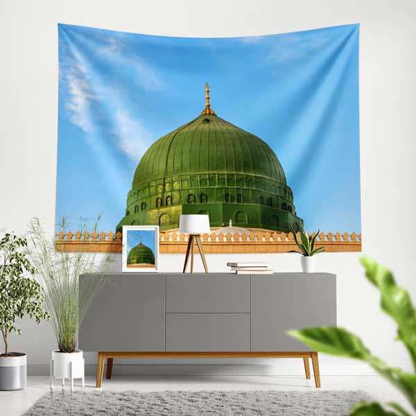 islam-dekorasyon-sanat-10627-00 Medine Yeşil Kubbe Duvar Örtüsü Kumaş Baskı 10627