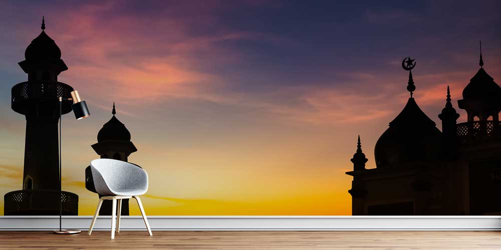 Camii Silüetli Gün Batımı Duvar Kağıdı 10507