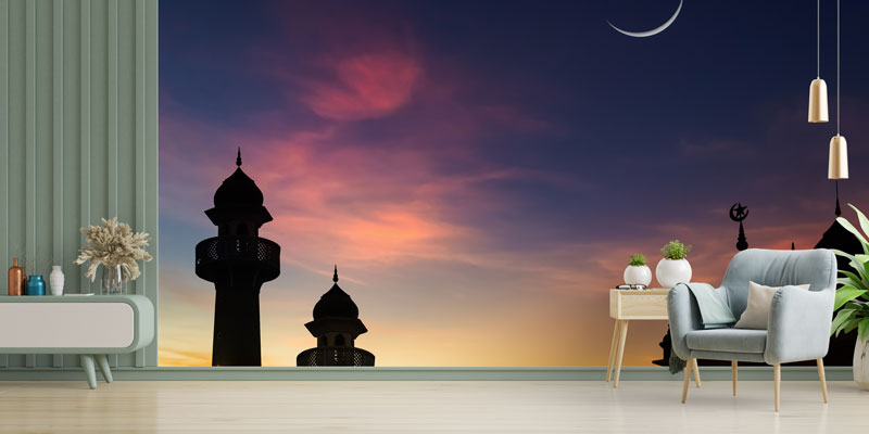 Camii Silüetli Gün Batımı Duvar Kağıdı 10507