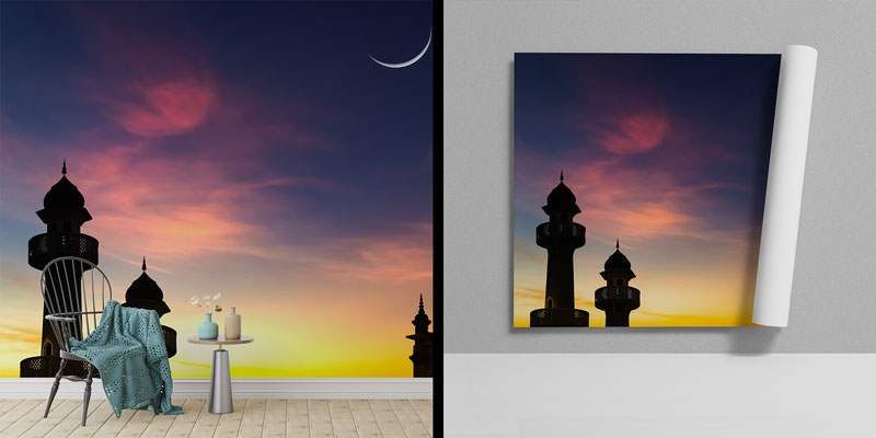 Camii Silüetli Gün Batımı Duvar Kağıdı 10507