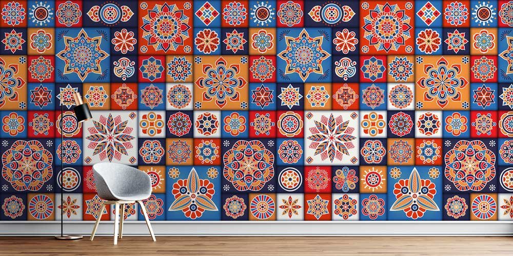 Çini Motifli Rengarenk İslami Duvar Kağıdı 6117