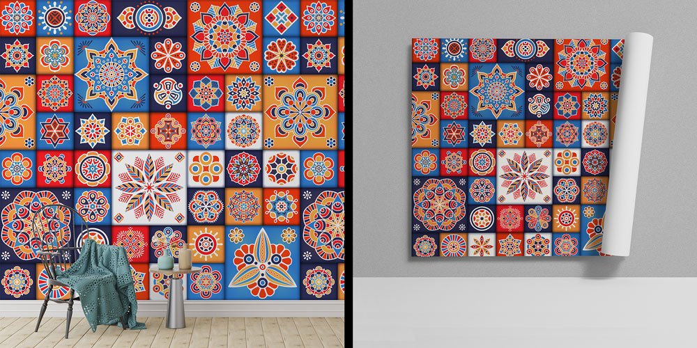 islam-duvar-dekor-6117-00 Çini Motifli Rengarenk İslami Duvar Kağıdı 6117